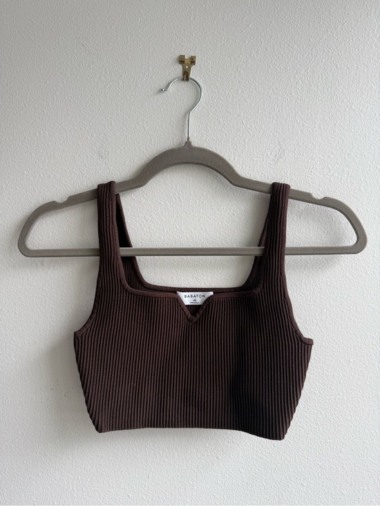 Aritzia Tops - Babaton Ribbed sculpt knit Square-Neck Crop Top - Dark Brown